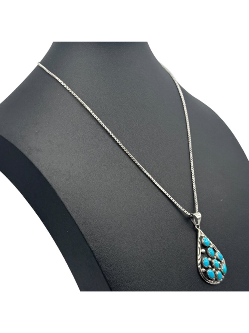 Vintage Sterling Silver Turquoise Teardrop Pendant Sawtooth Bezel Signed NG - Picture 7 of 15